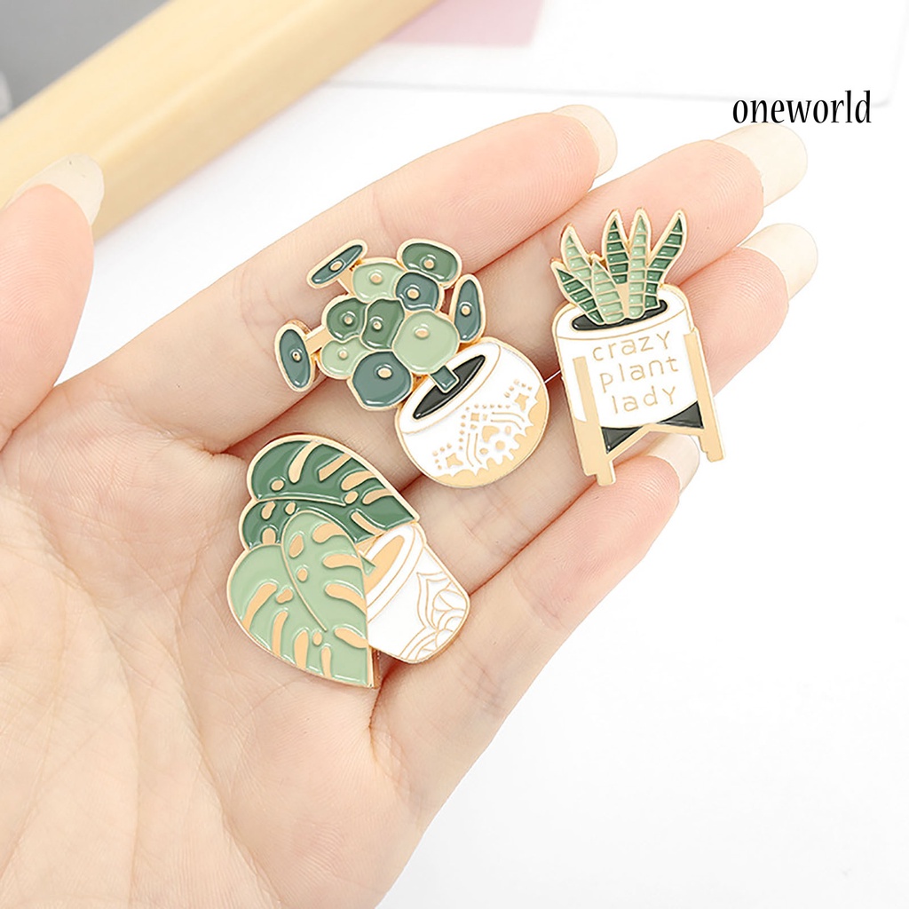 OW@ Cartoon Enamel Pin Potted Plant Brooch Coat Collar Badge Clothing Bag Accessory