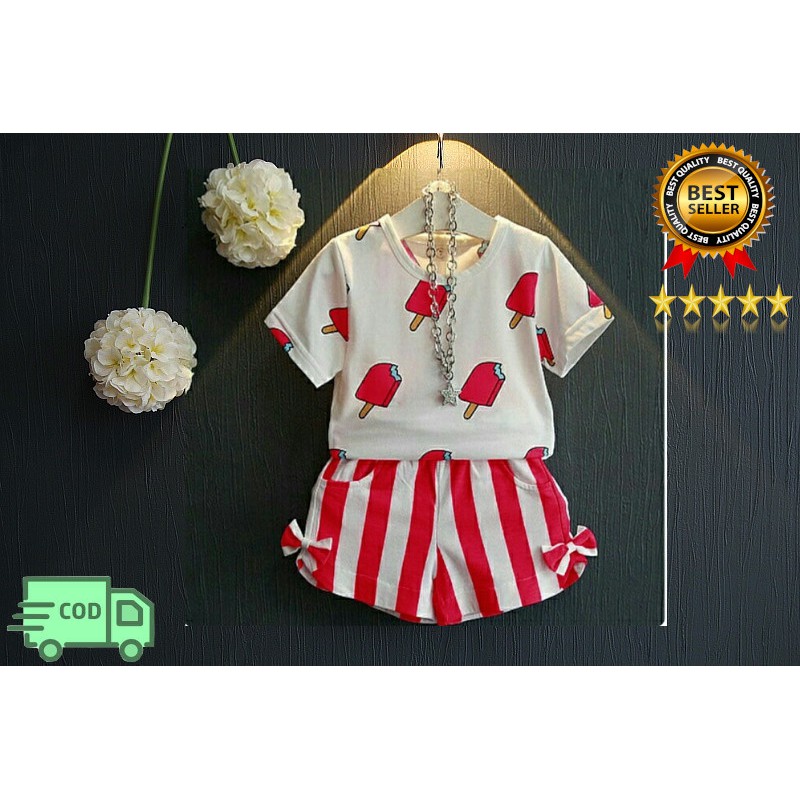 setelan baju anak perempuan ice cream / setelan baju dan celana