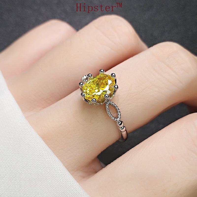 Simple Hot Fashion Trend Oval Citrine Adjustable Ring