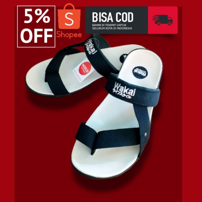 Sendal sandal jepit wakai warna putih tali hitam