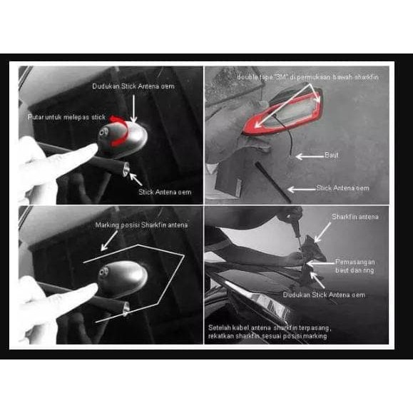 Antena Sirip Hiu Hybrid JS Racing List Chrome  Shark Fin Red