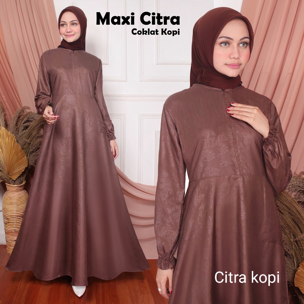 Gudang_Mukenaku Maxi Citra Gamis Syari Fashion Wanita Dewasa Bahan Katun Embos Reseleting Depan (Busui) Terbaru Premium COD bisa bayar di tujuan