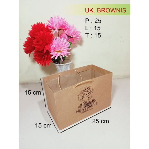

Paperbag Brownis /tas kue brownis / tas pakai sablon 25x15x15