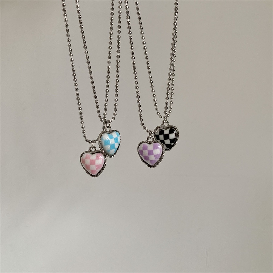 Love Checkerboard Necklace Accessories Retro Simple Hip Hop Casual Clavicle Chain Titanium Steel