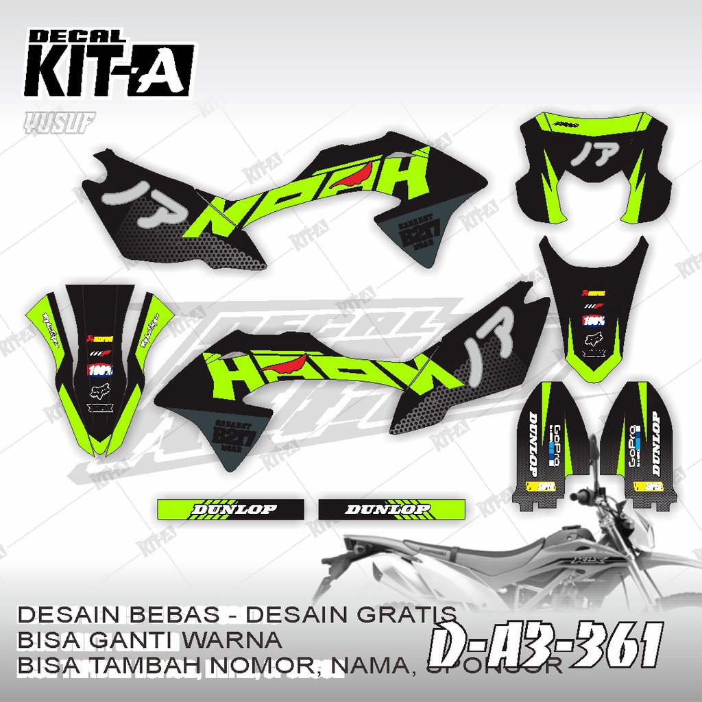 Decal kawasaki KLX 150 BF MOTIF BAND NOAH HITAM HIJAU