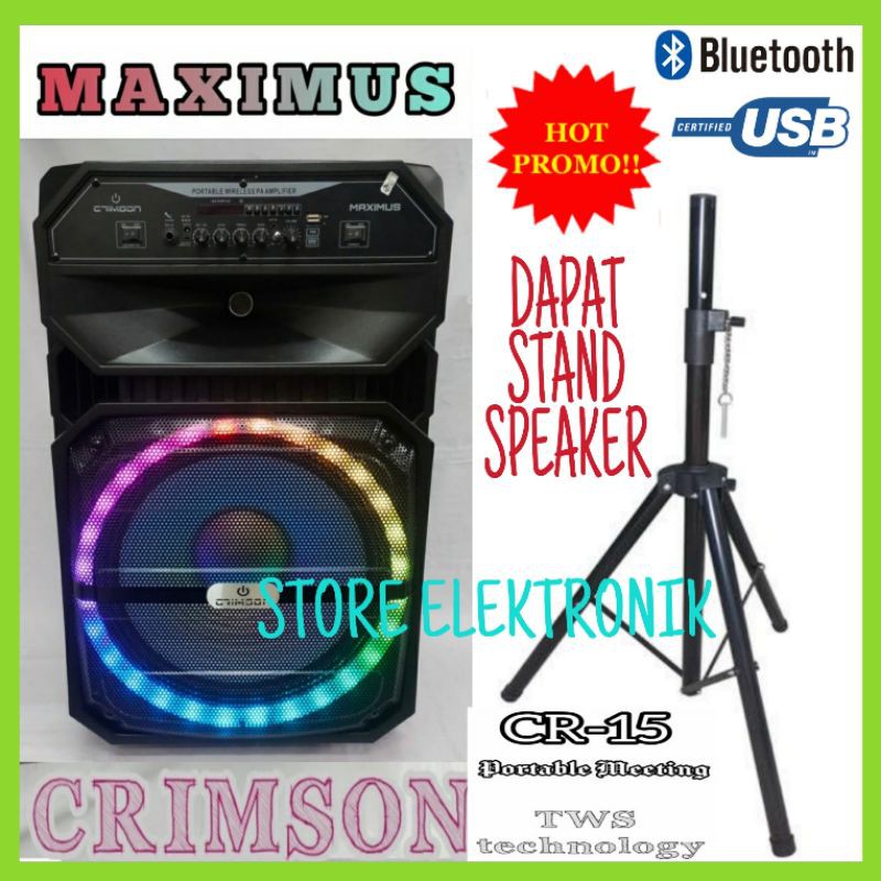 Speaker 15 Inch Aktif Crimson CR-15 Maximus Original 2 Mic Wireless