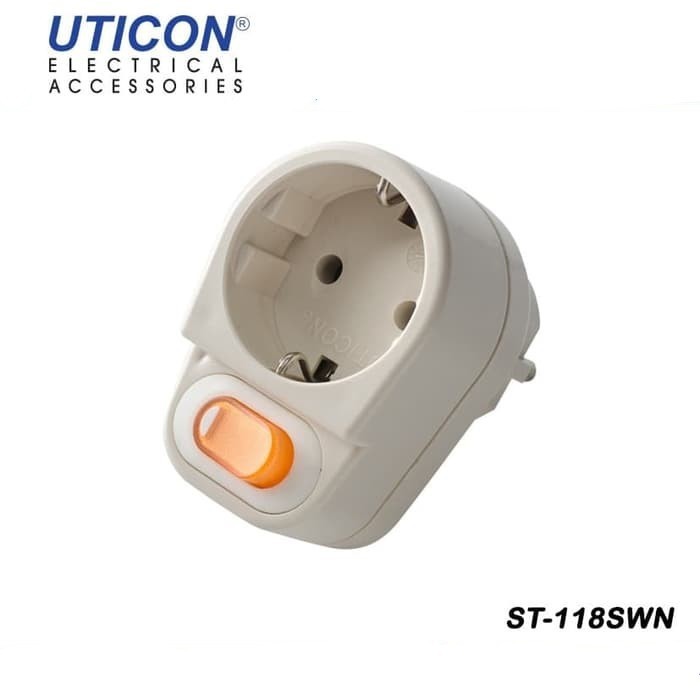 Uticon Stop Kontak 1 Lubang + Saklar Neon ST-118SWN Colokan Listrik 1 Lubang Switch