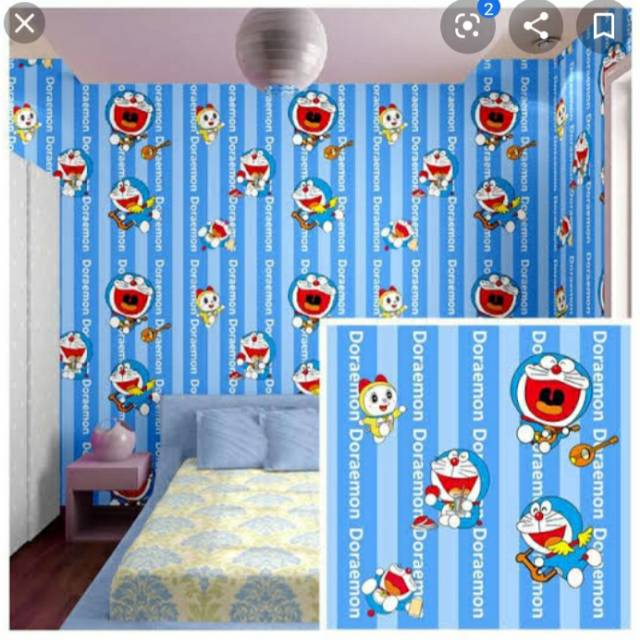 Wallpaper Dinding Motif Doraemon Garis Ukuran Panjang 10Meter x Lebar 45Cm