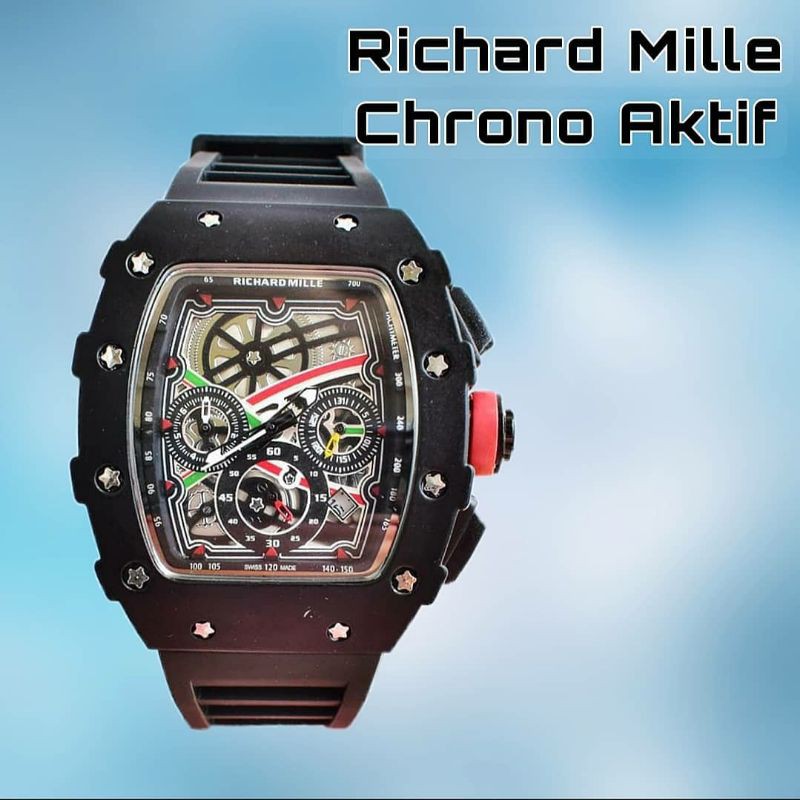 Jam Ricchard Mile Pria chrono aktif tali karet + free gelang (model random)