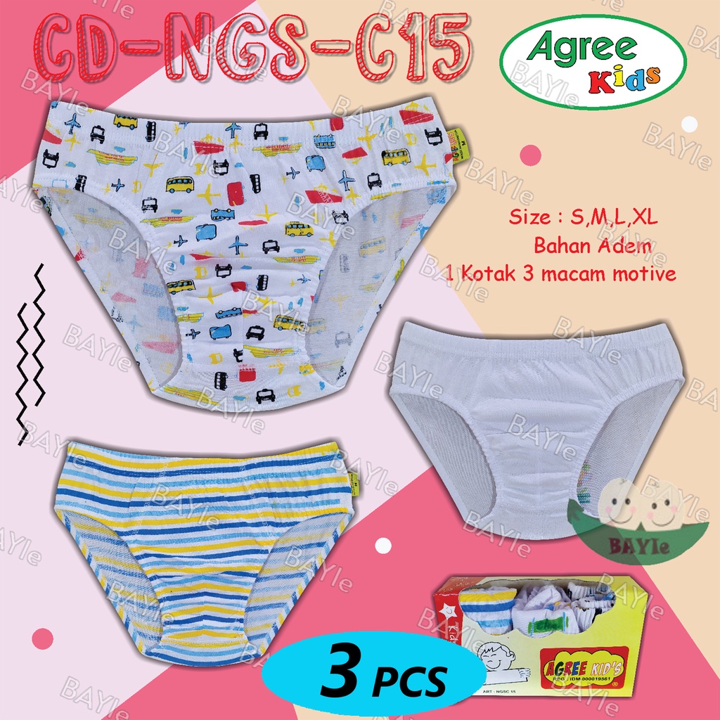 BAYIe - 3 PCS Celana Dalam / CD Anak laki-laki Cowok AGREE Kids NGSC 15 / Kid's Underwear size S M L XL