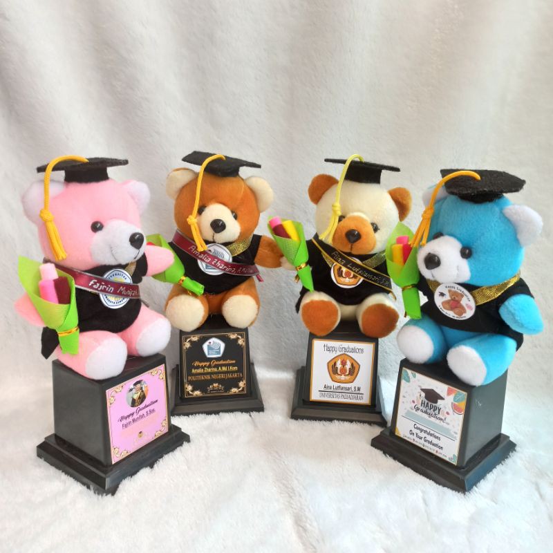 Piala Boneka Wisuda Premium | Trophy Boneka Bunga dan Selempang