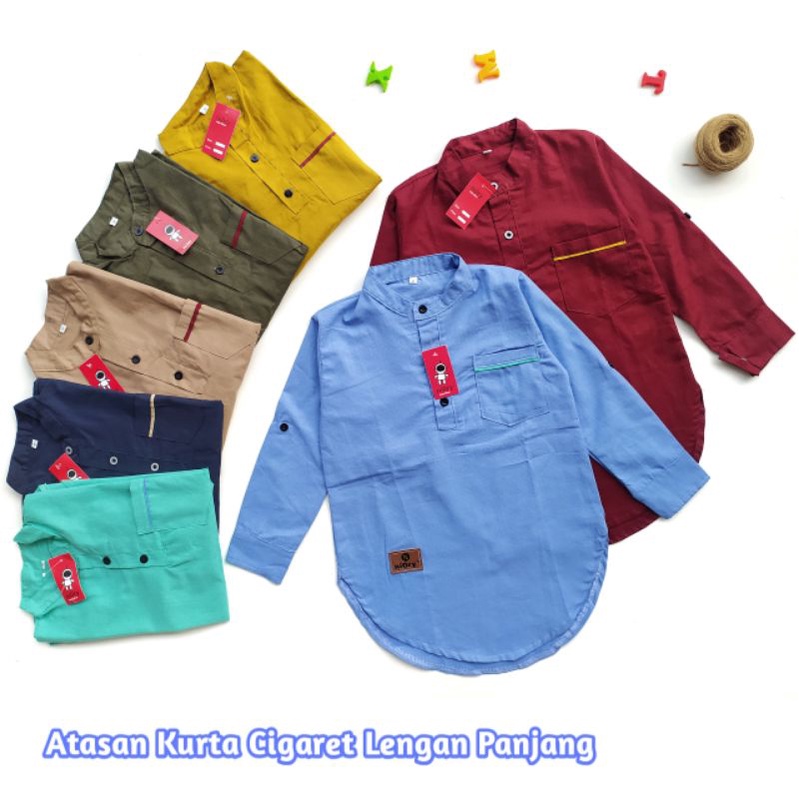 Atasan Baju Muslim Koko Kurta Lengan Panjang Anak Laki Cowok Usia 6 7 8 9 10 Bahan Katun Sigaret