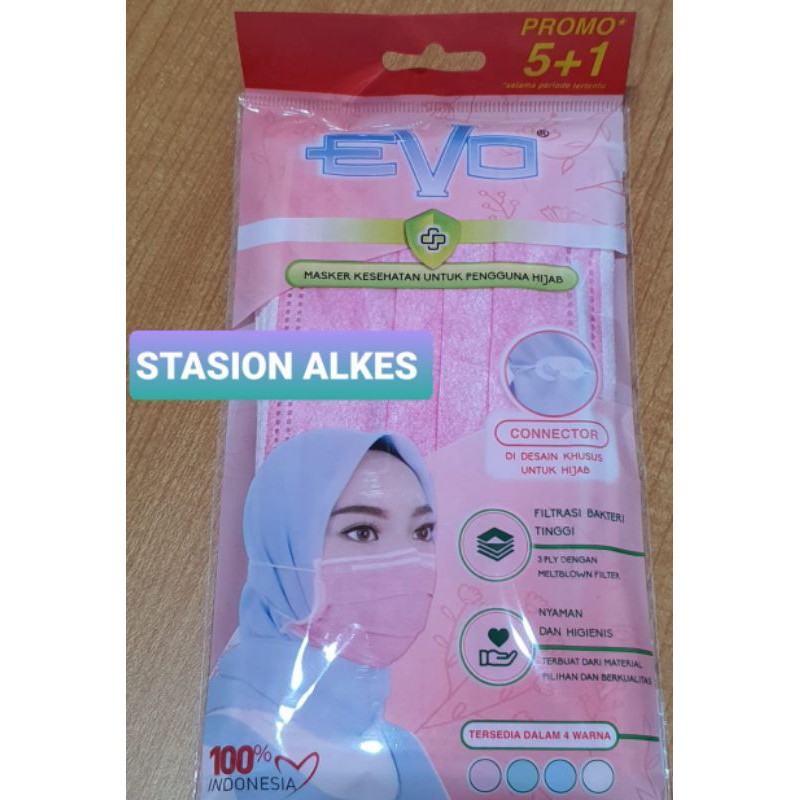 Masker Kesehatan EVO Hijab Per Box 60 pcs - Pink