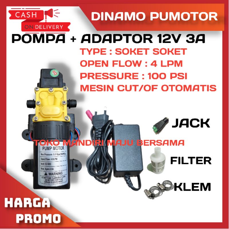 MESIN POMPA AIR DC 12V 100PSI DAN ADAPTOR / POMPA AIR DC 12VOLT AUTO CUT OF