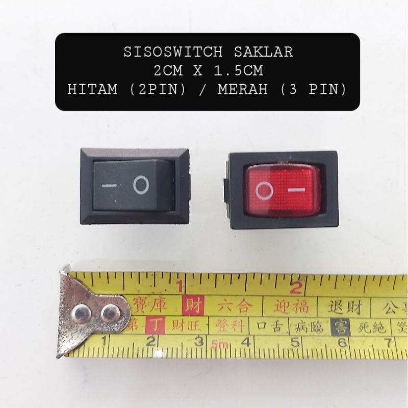 Rocker Switch Saklar 2CM X 1.5CM HITAM MERAH LAMPU 2 CM 1,5 CM