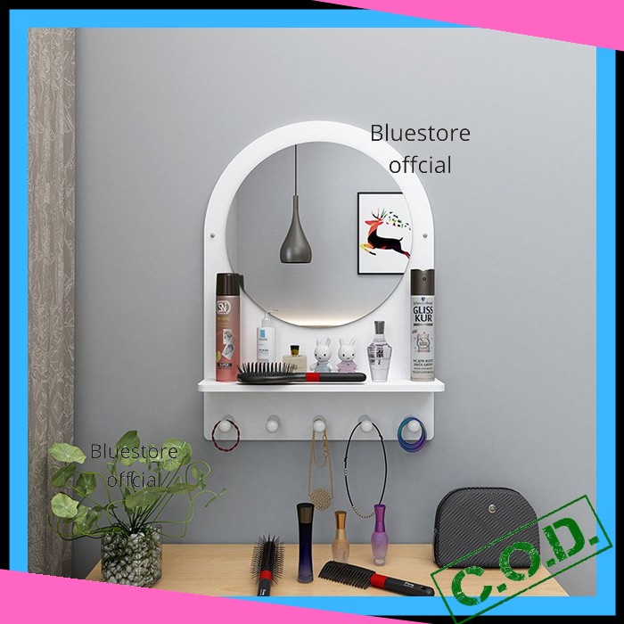 Rak Kosmetik Dinding Gantung Tempel Kaca Vintage Minimalis Tempat Make Up Kotak Penyimpanan Dekorasi