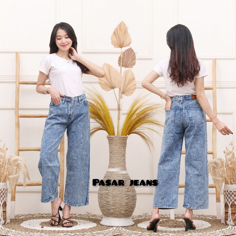 HIGHWAIST KULOT JEANS WANITA LOOSE KULOT JEANS PREMIUM SYAKIRA KULOT JEANS SNOW BLACK LOOSE JEANS CE