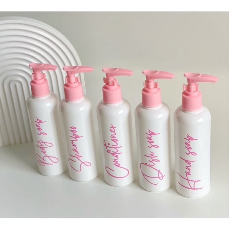 Botol PUTIH 250ml glossy pink edition. aesthetic bottle minimalist refill organizer tempat sabun cair pump estetik