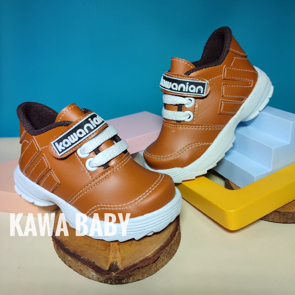 Sepatu anak semi boot 1 2 3 tahun prewalker tan gelap kahaji