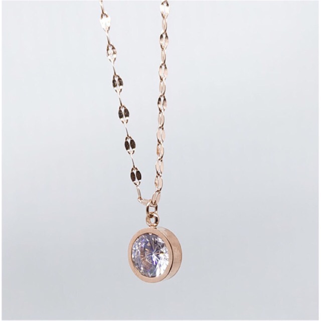 Kalung Wanita elegan titanium lapis emas model liontin batu permata rose gold - 215#