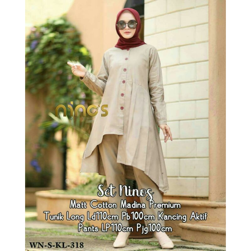 NINOS SET setelan muslim wanita busui kancing katun madina adem nyaman dipakai