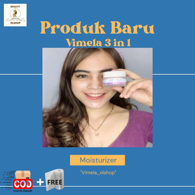 Vimela skincare 3 IN 1 moisturizer cream bpom 12.5 gr wajah glowing / pemutih wajah aman 100% Origin