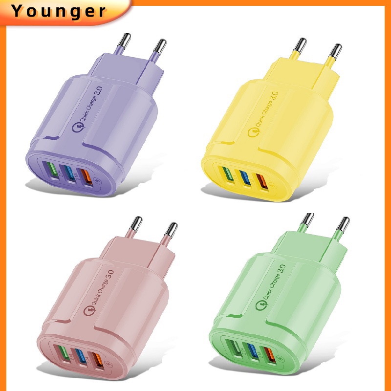 Adapter Charger Dinding 3 Port Usb Adoptor 2A Fast Charging Untuk Iphone 14 13 12 Android