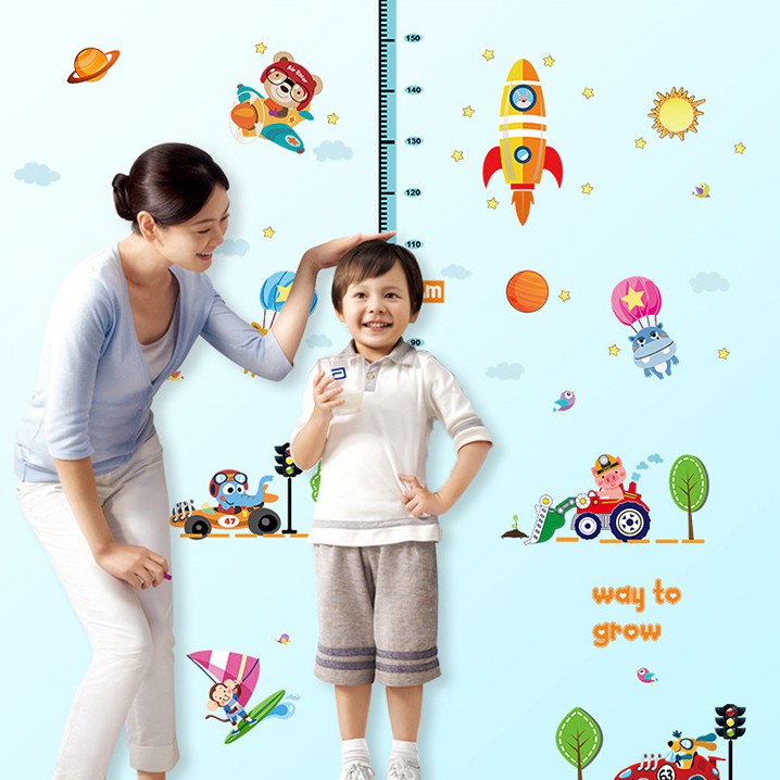 RELIZA WALL STICKER TINGGI BADAN ROKET ANAK KIDS MOBIL GROW UP TRANSPORTASI SK9126 STIKER DINDINGi