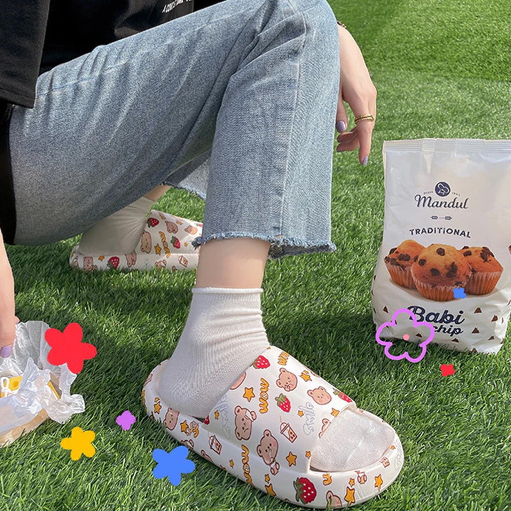 ☛TK☚ Sandal Slop Motif Panda / Sandal Slop Motif lOVE /  Sandal Fashion Wanita / Sandal Lucu &amp; Imut / Slip Sandal Cewek Sandal Import R797