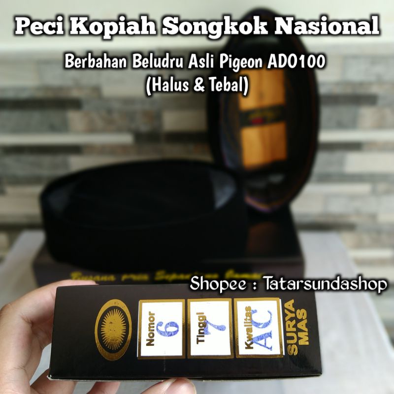 SURYA MAS PECI SONGKOK KOPIAH HITAM POLOS AC TINGGI 7CM BELUDRU ASLI PIGEON TEBAL HALUS ORIGINAL MOTIF MANIS BHS AWING MANIS