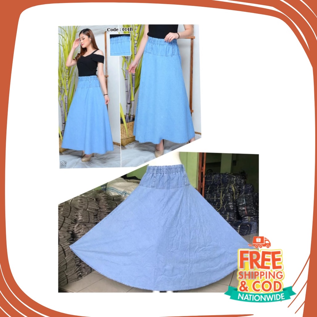 Plisket Jins Dnim MEkar biru merah hitam kuning hijau putih abu /  ( Bisa COD ) MC girl Rok Panjang 