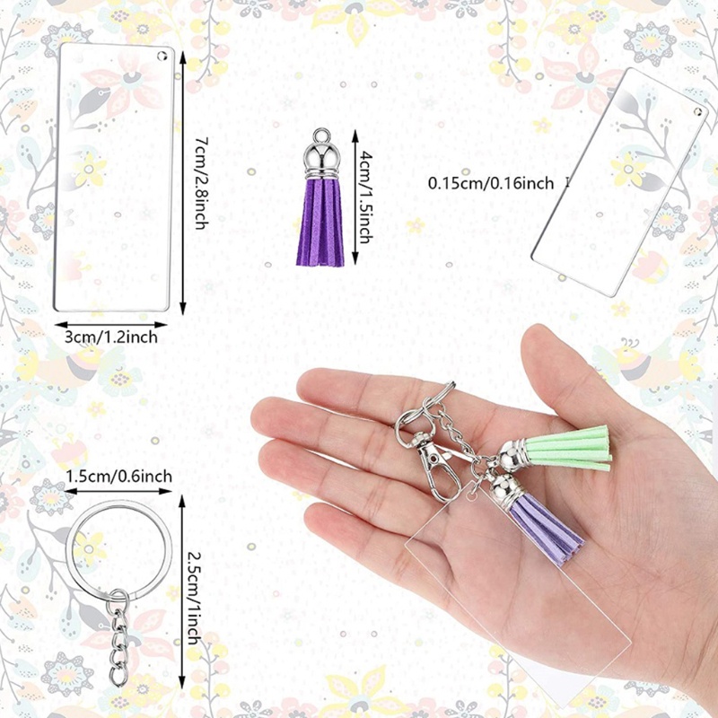 SIY  Acrylic Keychain Blanks with Key Rings Rectangle Clear Discs Circles Colorful Tassel Pendants for DIY Projects Crafts