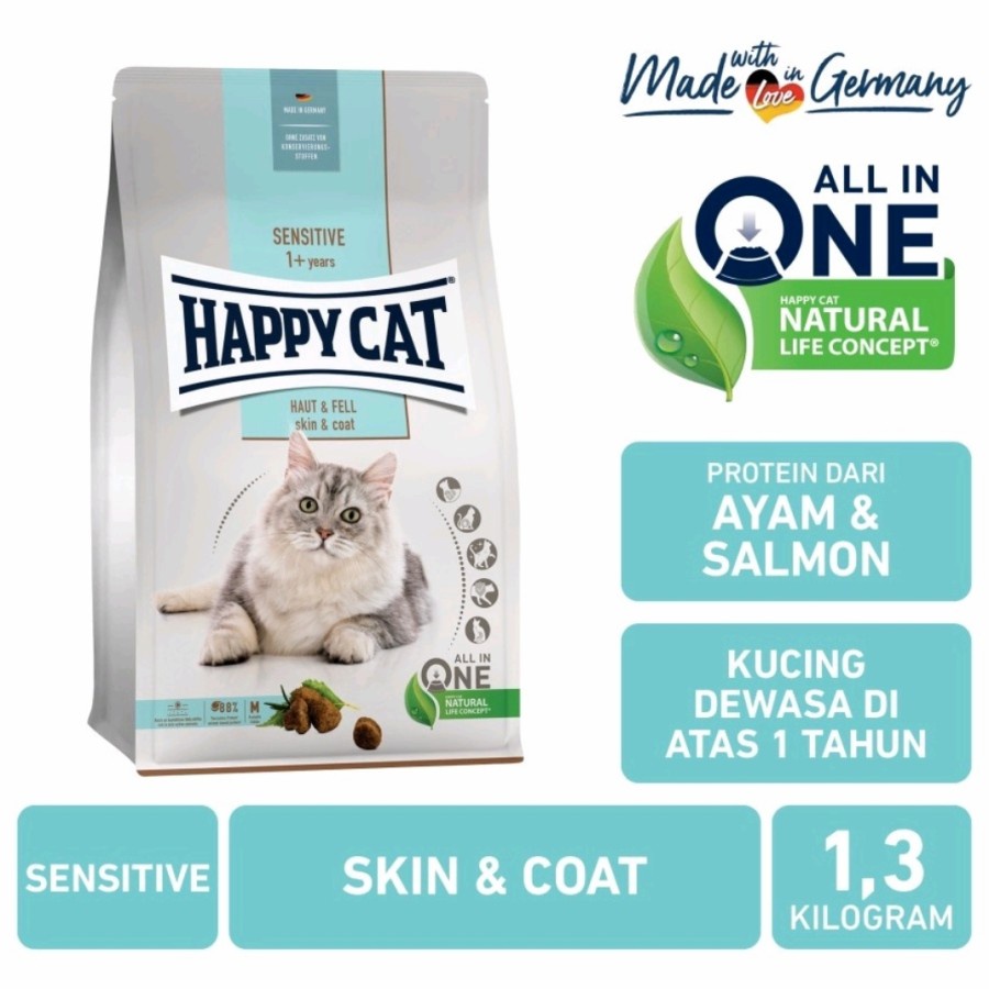 Happy Cat Sensitive Skin Coat 1.3kg Freshpack Adult Sensitive Skin