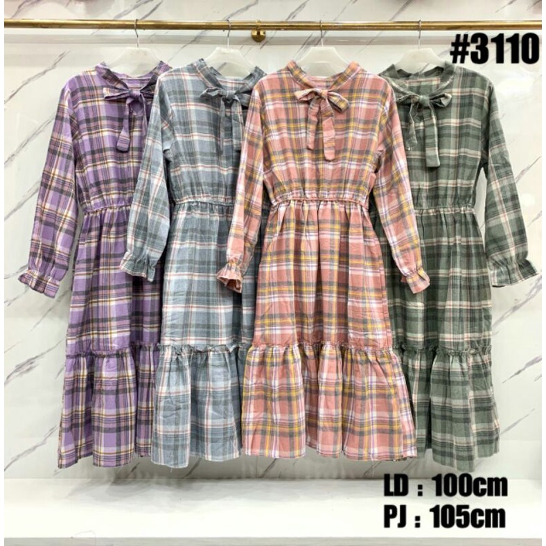 Tunik kotak Flanel / Dress korea murah / Baju Remaja wanita