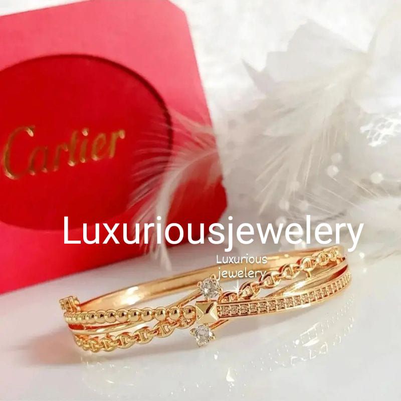 Gelang Bangle Solitaire Replika Berlian lapis emas pengait samping