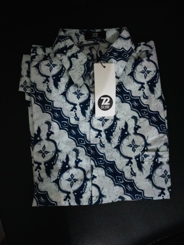 Kemeja Batik Pria Lengan Pendek Motif Lereng Putih Biru 727516 Cap 72