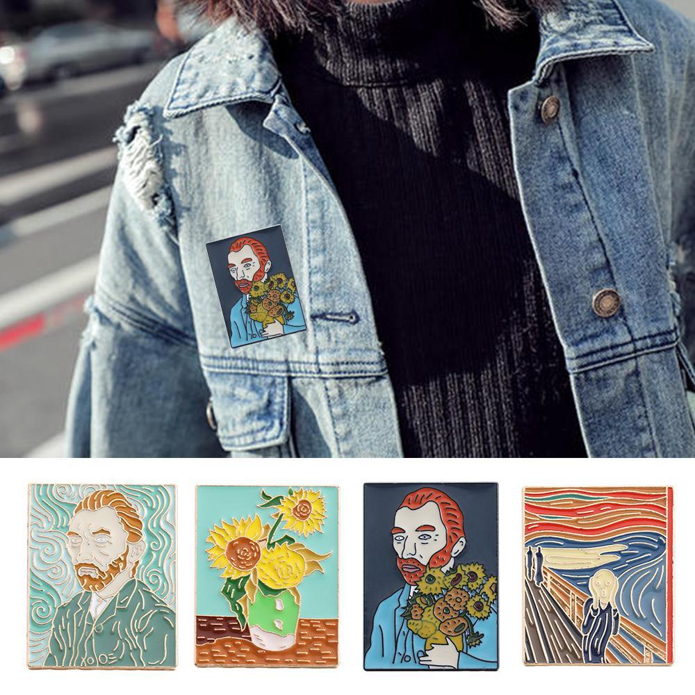 Bros Pin Enamel Desain Lukisan Bunga Matahari Van Gogh Untuk Aksesoris Kerah