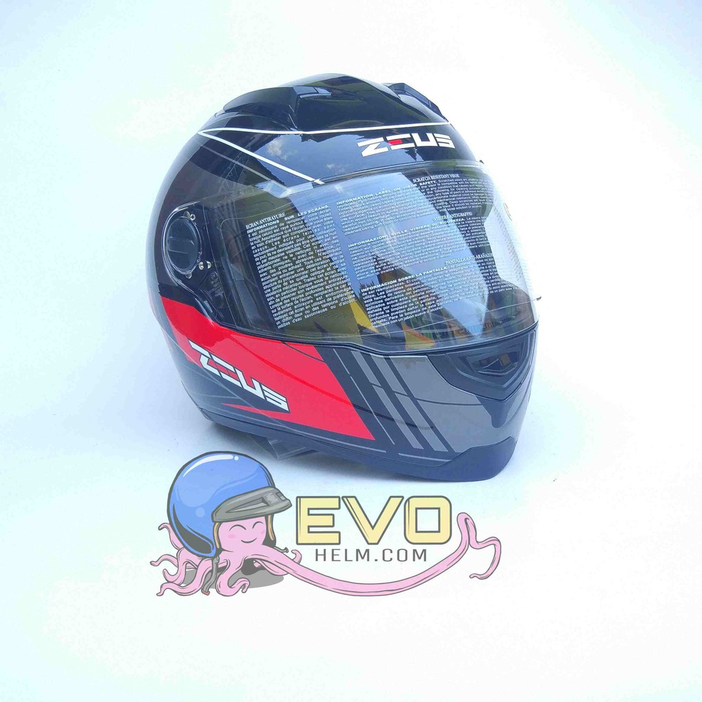 HELM ZEUS FULL FACE ZS-811 BLACK J 20 RED - FREE SMOKE VISOR  ORIGINAL ( ONGKIR 2KG )