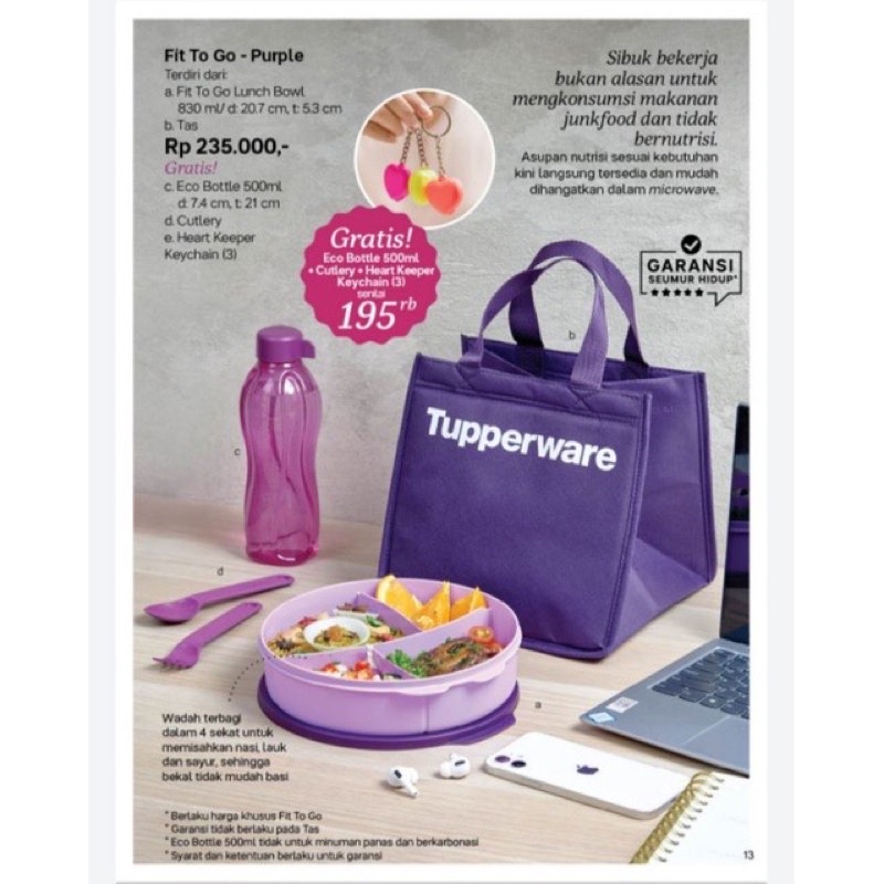 Fit to Go purple/ungu Tupperware free gantungan kunci