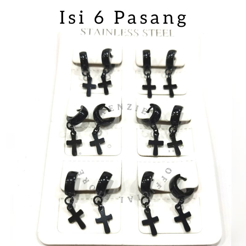 Anting tusuk salib isi 12 pcs bahan titanium