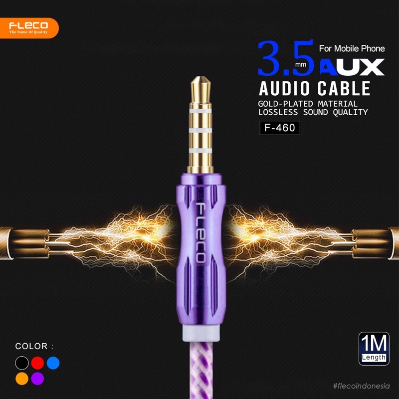 PROMO KABEL AUX 3.5MM FLECO 1x1 UNIVERSAL F460 GOLD PLAT MATERIAL PREMIUM HD AUDIO