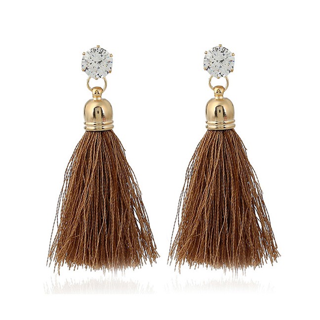 LRC Anting Tusuk Thin Trendy Diamond&amp;tassel Decorated Pure Color Simple Earrings