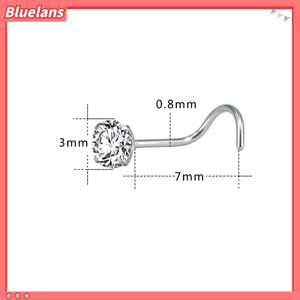 3pcs Cincin Hidung Bahan Stainless Steel Bentuk Bintang Hati Aksen Cubic Zircon Untuk Pesta