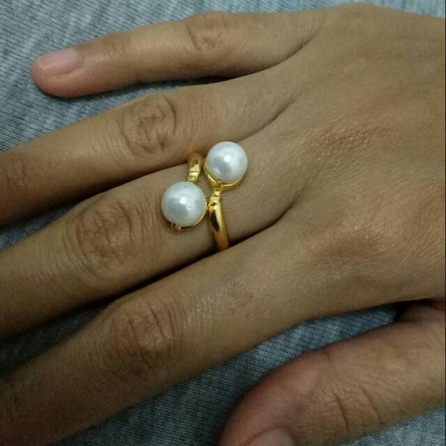Cincin mutiara shell putih silih asih lapis emas 24k