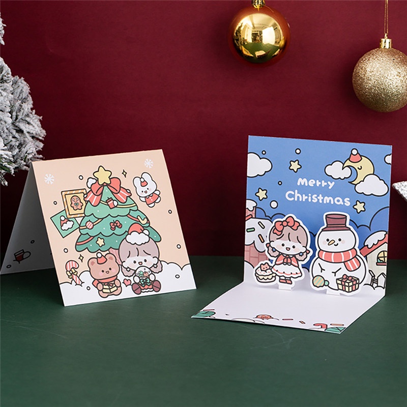 TK Happy New Year Greeting Card Merry Christmas Cards with Envelope Kids Mini Postcard Gift Card Xmas Party