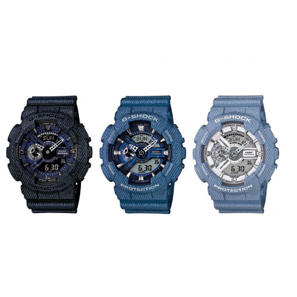 Casio Gshock Denim GA-110 Analog Digital Box Fullset - Autolight