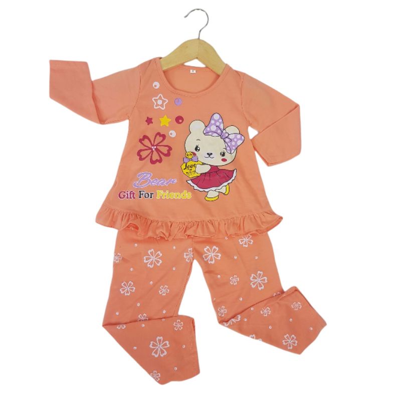 setelan baju tidur sikuning pakaian baju anak perempuan 2-7 tahun motif bear