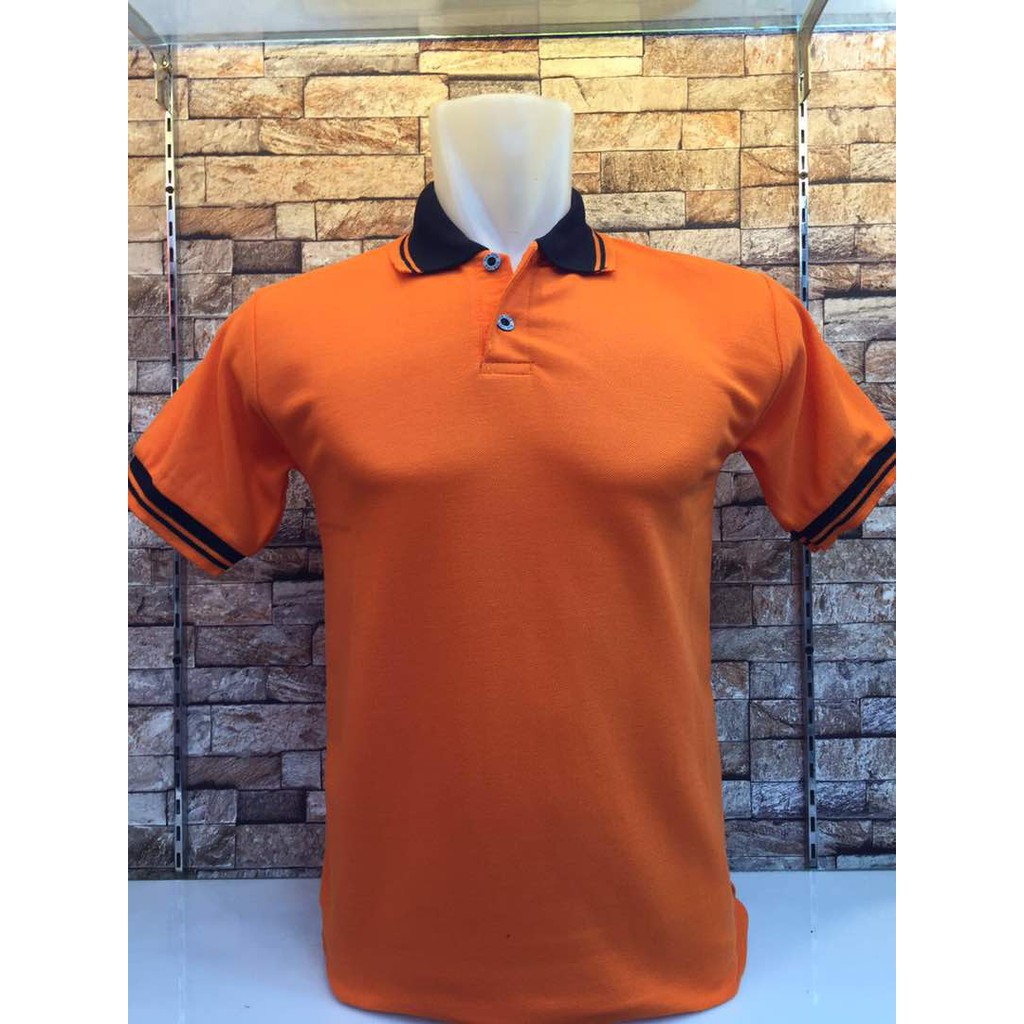 KAOS POLO SHIRT POLOS KAUS KERAH UNISEX BAJU LENGAN PENDEK COWOK PRIA ORANGE OREN ORANYE KOMBINASI