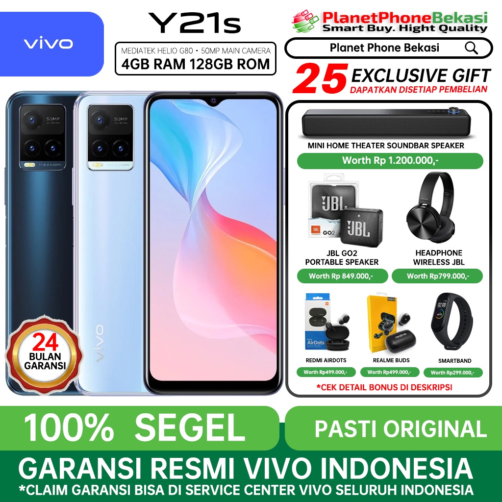 VIVO Y21S 4/128 & Y21 Y21A 4/64 GB RAM 4GB ROM 128GB 64GB GARANSI RESMI