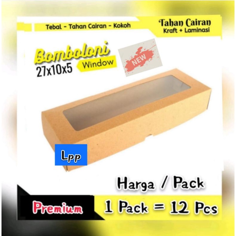 [ 12 Pcs ] BOX BROWNIES KRAFT LAMINASI + JENDELA UK 27 X 10 X 5 CM.